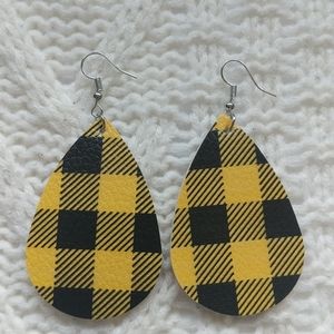 Yellow checkered faux leather earrings